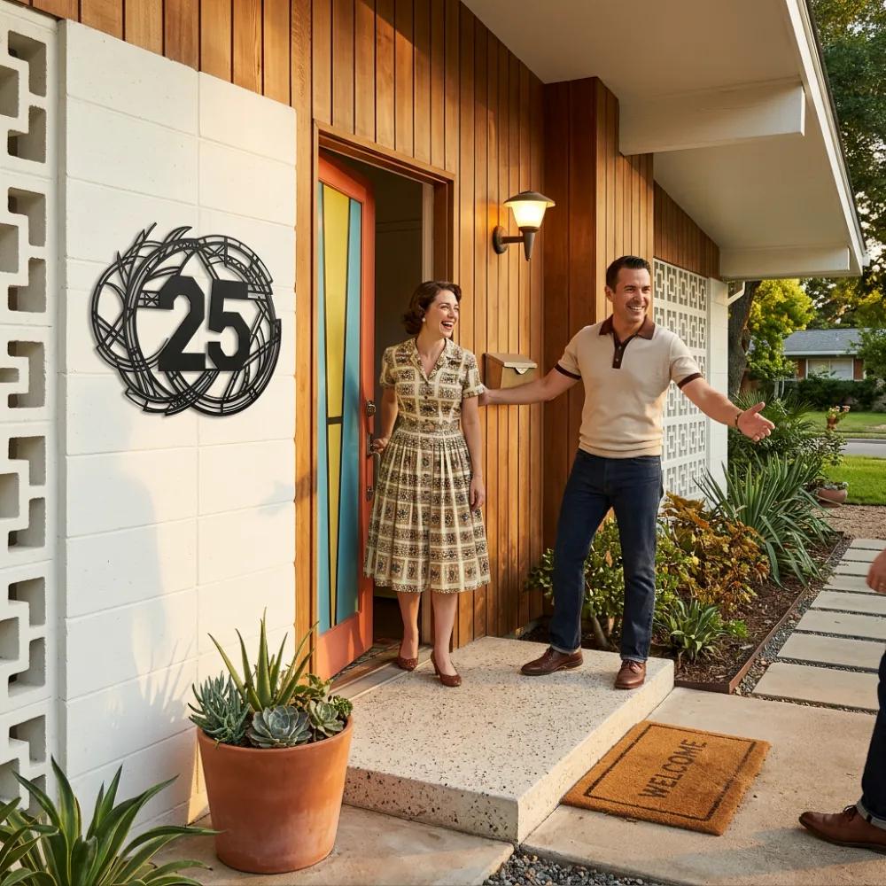 Custom Art Deco Metal House Number Sign – Deco Arrival, Geometric Porch Address Wall Decor — 9