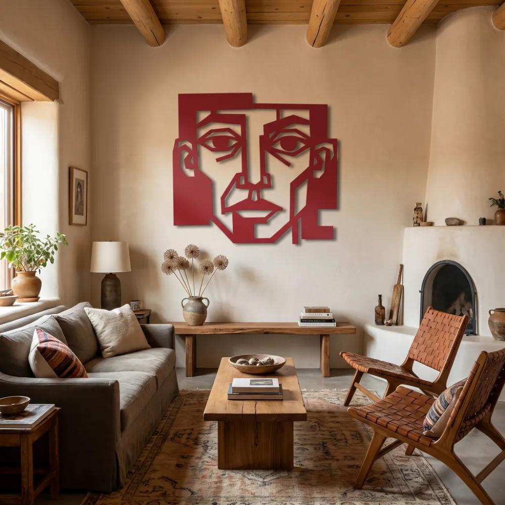 Cubist Man Portrait Metal Wall Art – Basalt Gaze, Modern Living Room Decor — 2