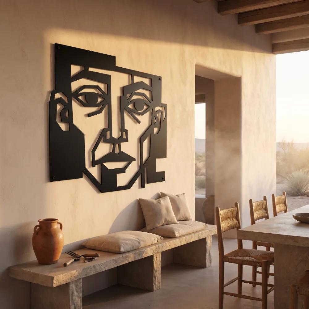 Cubist Man Portrait Metal Wall Art – Basalt Gaze, Modern Living Room Decor — 4
