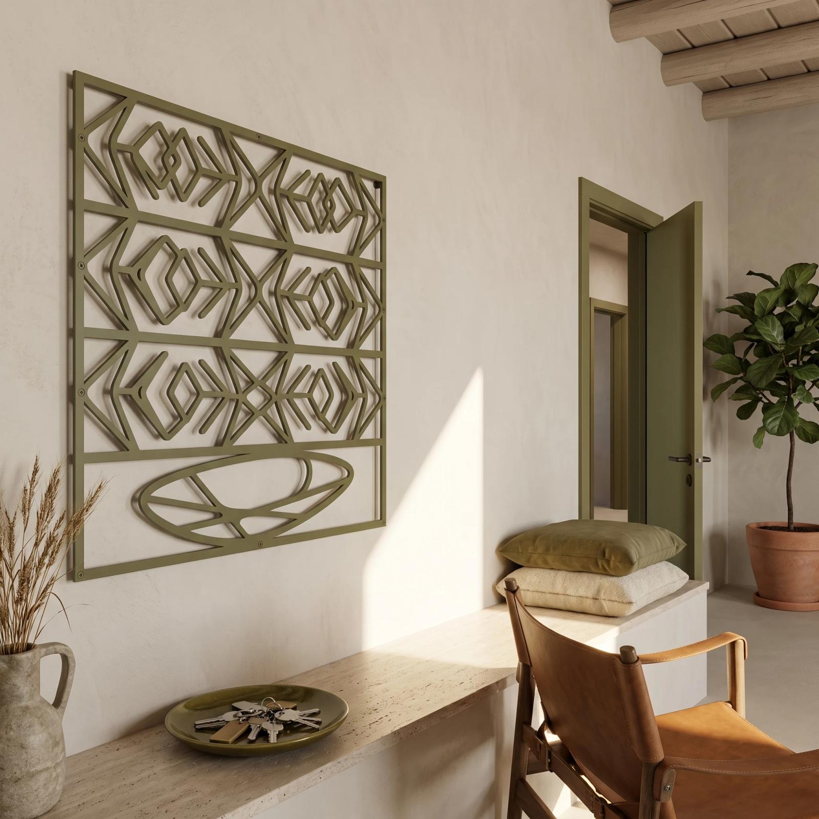Geometric Metal Wall Art Woven Lattice Screen – Loom Cipher, Home Office Decor — 4