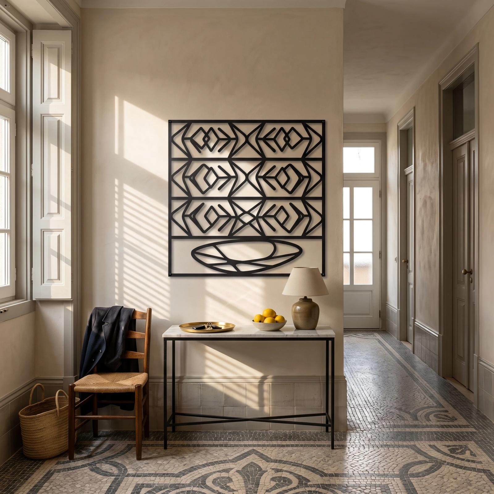 Geometric Metal Wall Art Woven Lattice Screen – Loom Cipher, Home Office Decor