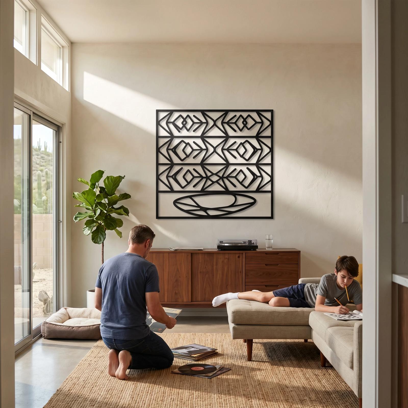 Geometric Metal Wall Art Woven Lattice Screen – Loom Cipher, Home Office Decor — 7