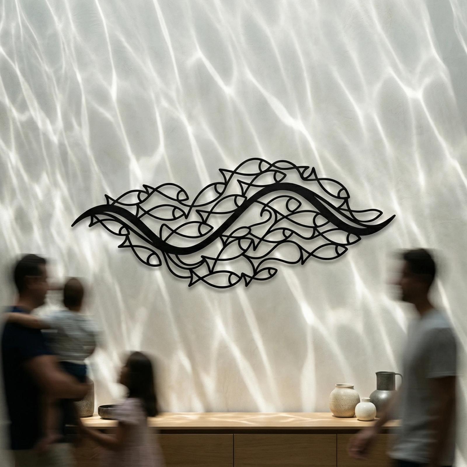 School of Fish Metal Wall Art – Ocean Flow, Coastal Living Room Decor — 5