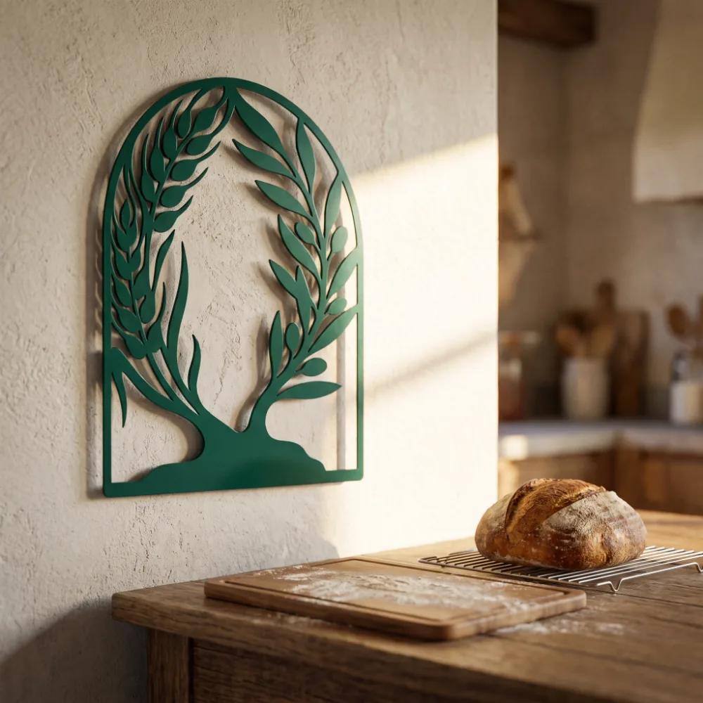 Wheat Olive Branch Metal Wall Art – Harvest Arch, Kitchen Farmhouse Decor