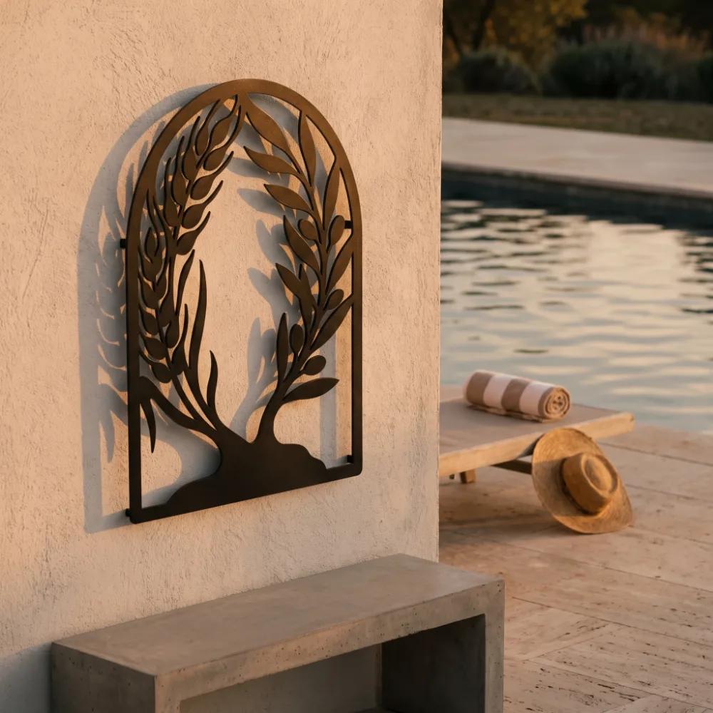 Wheat Olive Branch Metal Wall Art – Harvest Arch, Kitchen Farmhouse Decor — 4