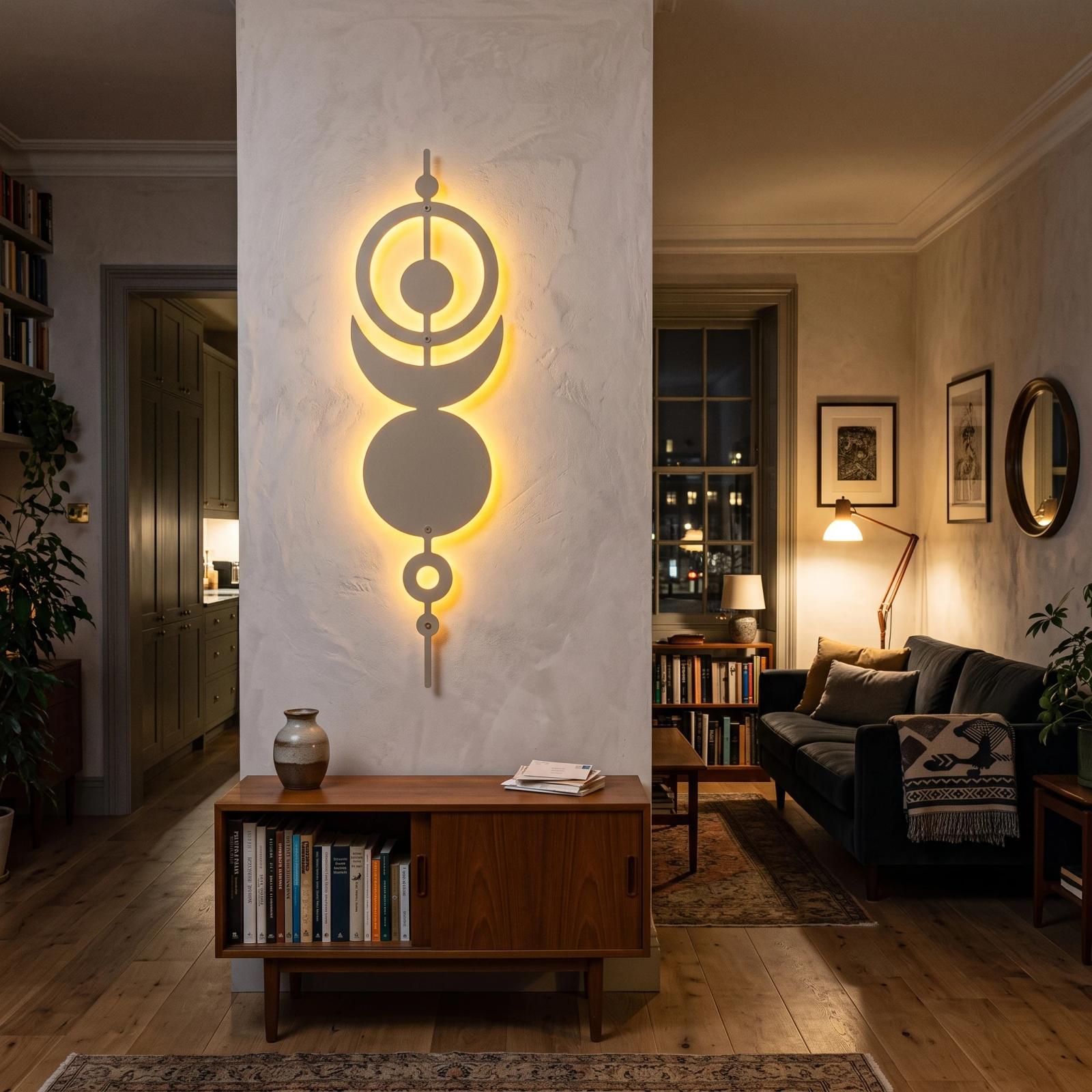 Boho Celestial Geometric Metal Wall Art – Cosmic Orbit, Modern Bedroom Decor