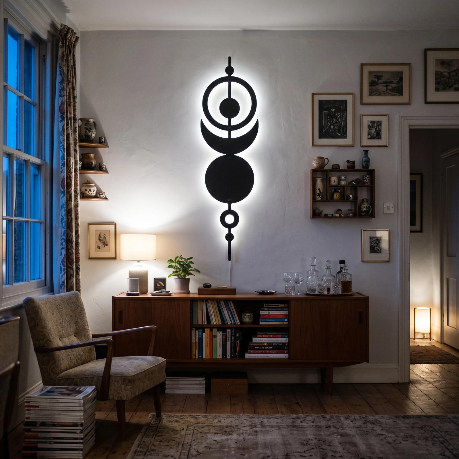 Boho Celestial Geometric Metal Wall Art – Cosmic Orbit, Modern Bedroom Decor — 7