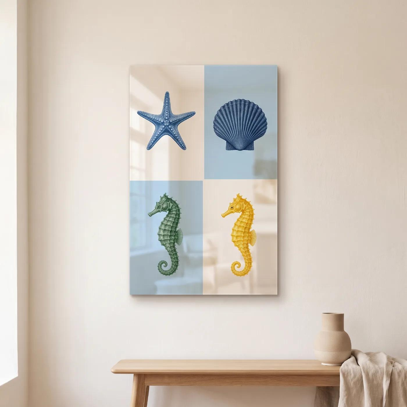 Seahorse Glass Wall Art Coastal Sea Life Quad | Glass Wall Art
