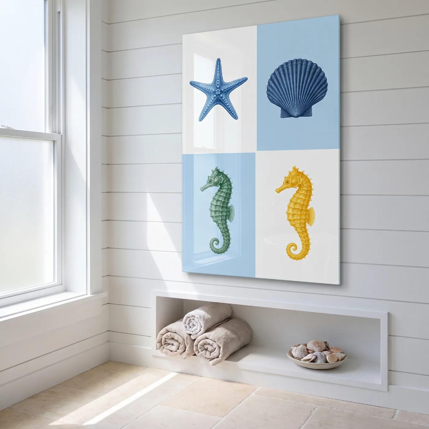 Seahorse Glass Wall Art Coastal Sea Life Quad | Glass Wall Art — 2