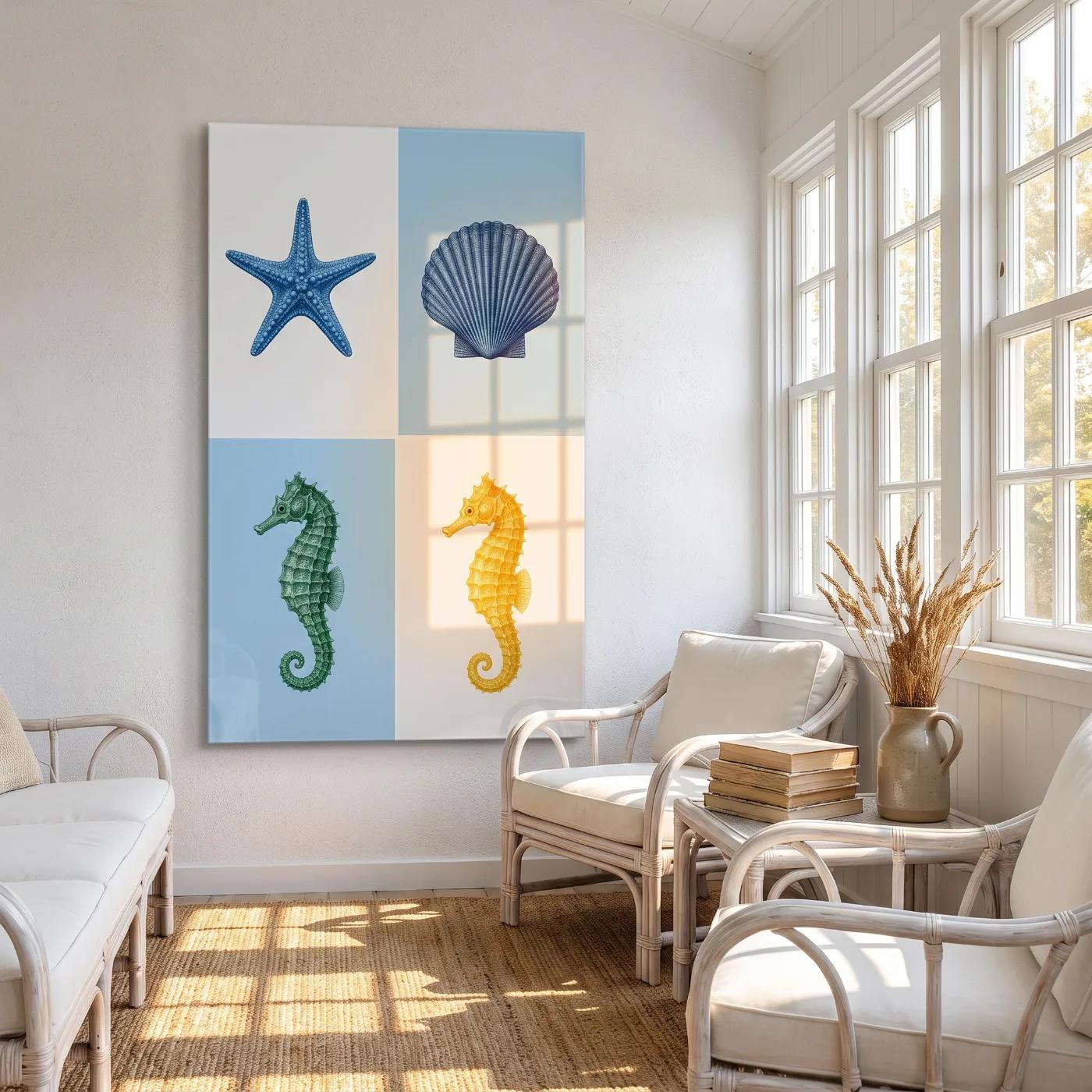 Seahorse Glass Wall Art Coastal Sea Life Quad | Glass Wall Art — 3