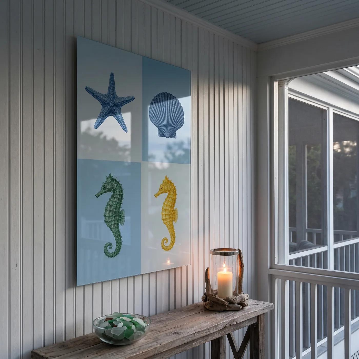 Seahorse Glass Wall Art Coastal Sea Life Quad | Glass Wall Art — 5