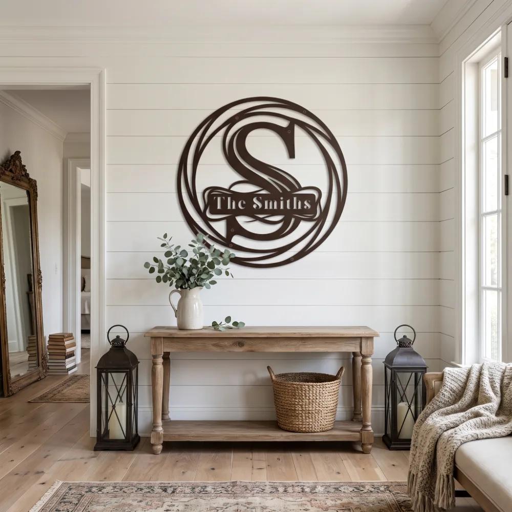 Personalized Family Name Metal Wall Art – Heritage Crest, Farmhouse Entryway Remodel Decor
