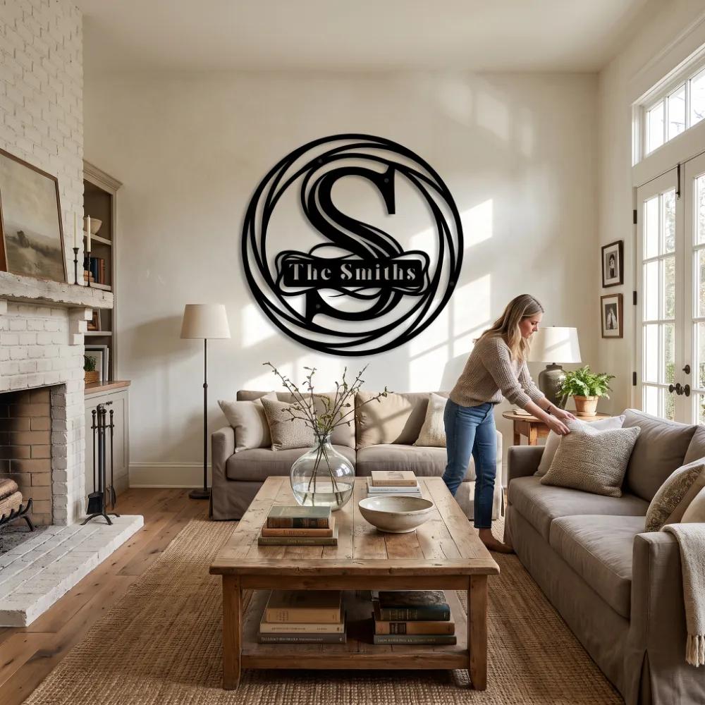 Personalized Family Name Metal Wall Art – Heritage Crest, Farmhouse Entryway Remodel Decor — 3