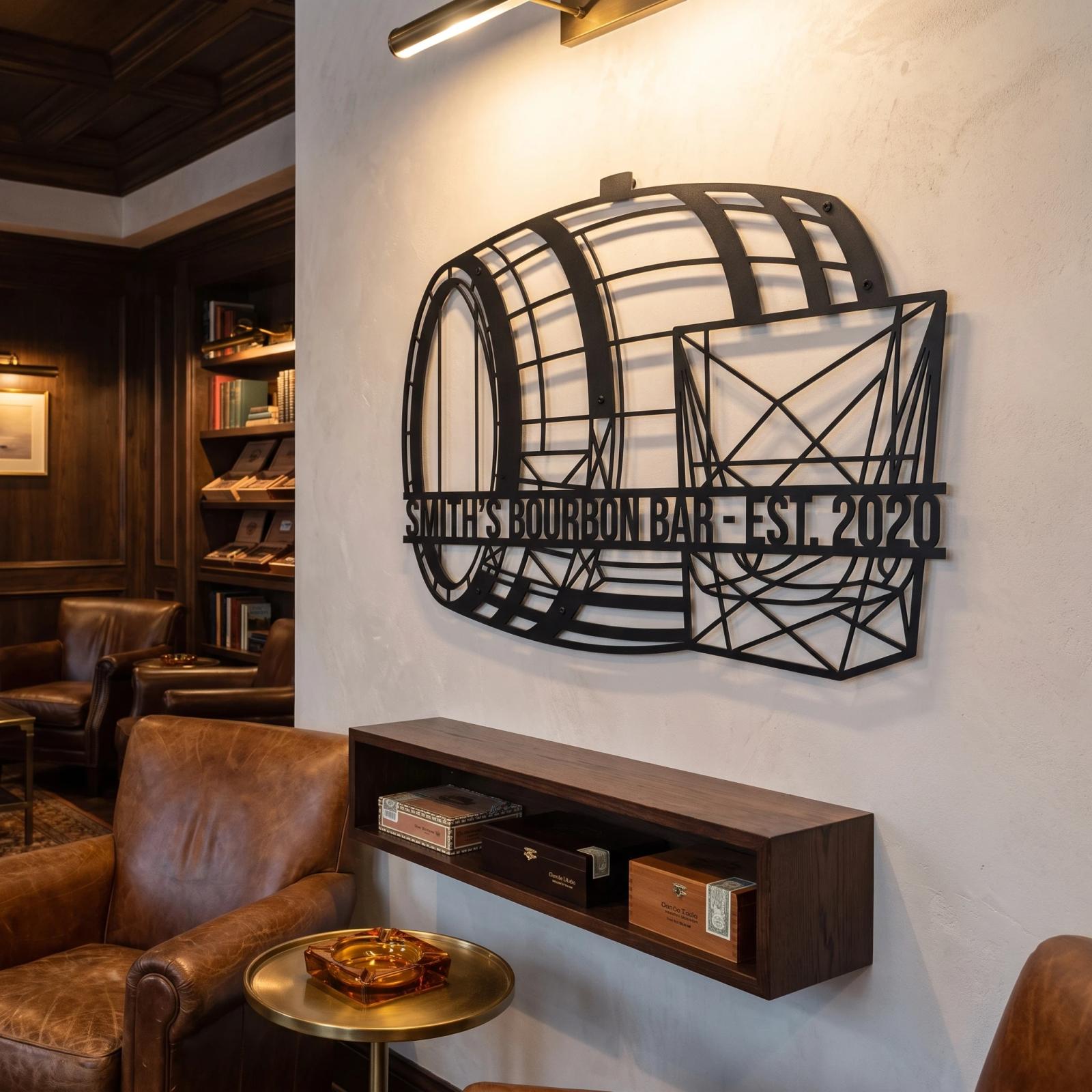 Custom Bourbon Bar Metal Sign – Heritage Whiskey Barrel, Man Cave & Home Pub Decor — 7