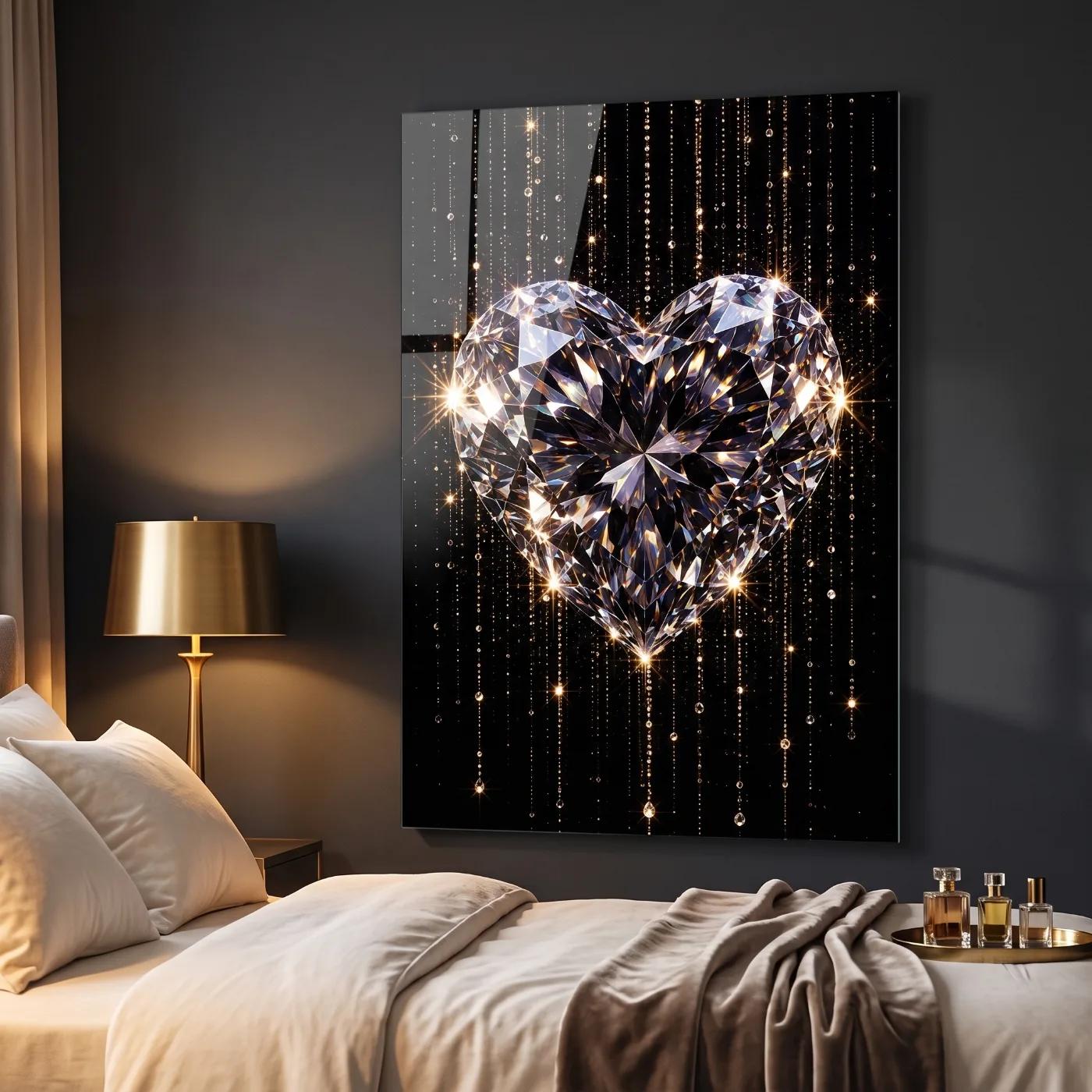 Diamond Heart Glass Wall Art Sparkling Love Motif | Glass Wall Art