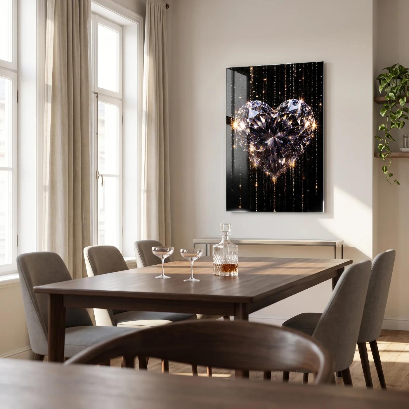 Diamond Heart Glass Wall Art Sparkling Love Motif | Glass Wall Art — 4