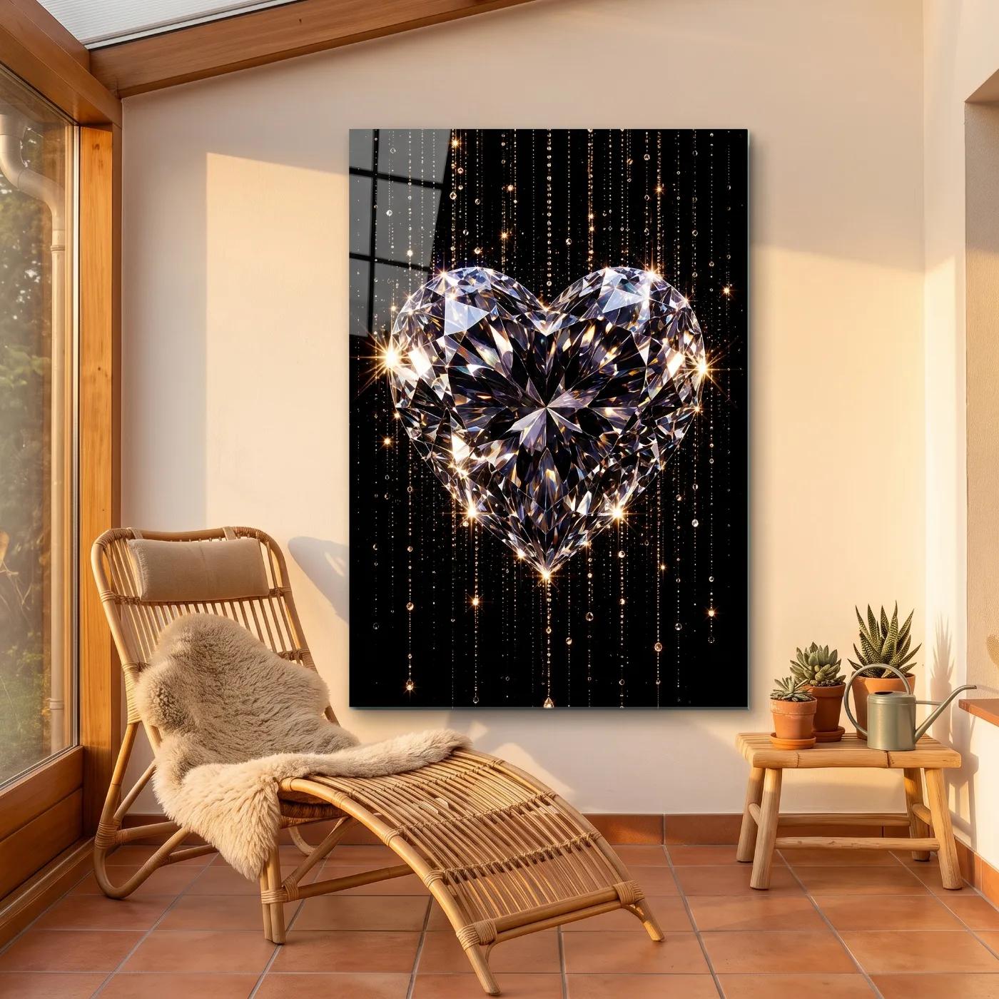Diamond Heart Glass Wall Art Sparkling Love Motif | Glass Wall Art — 5