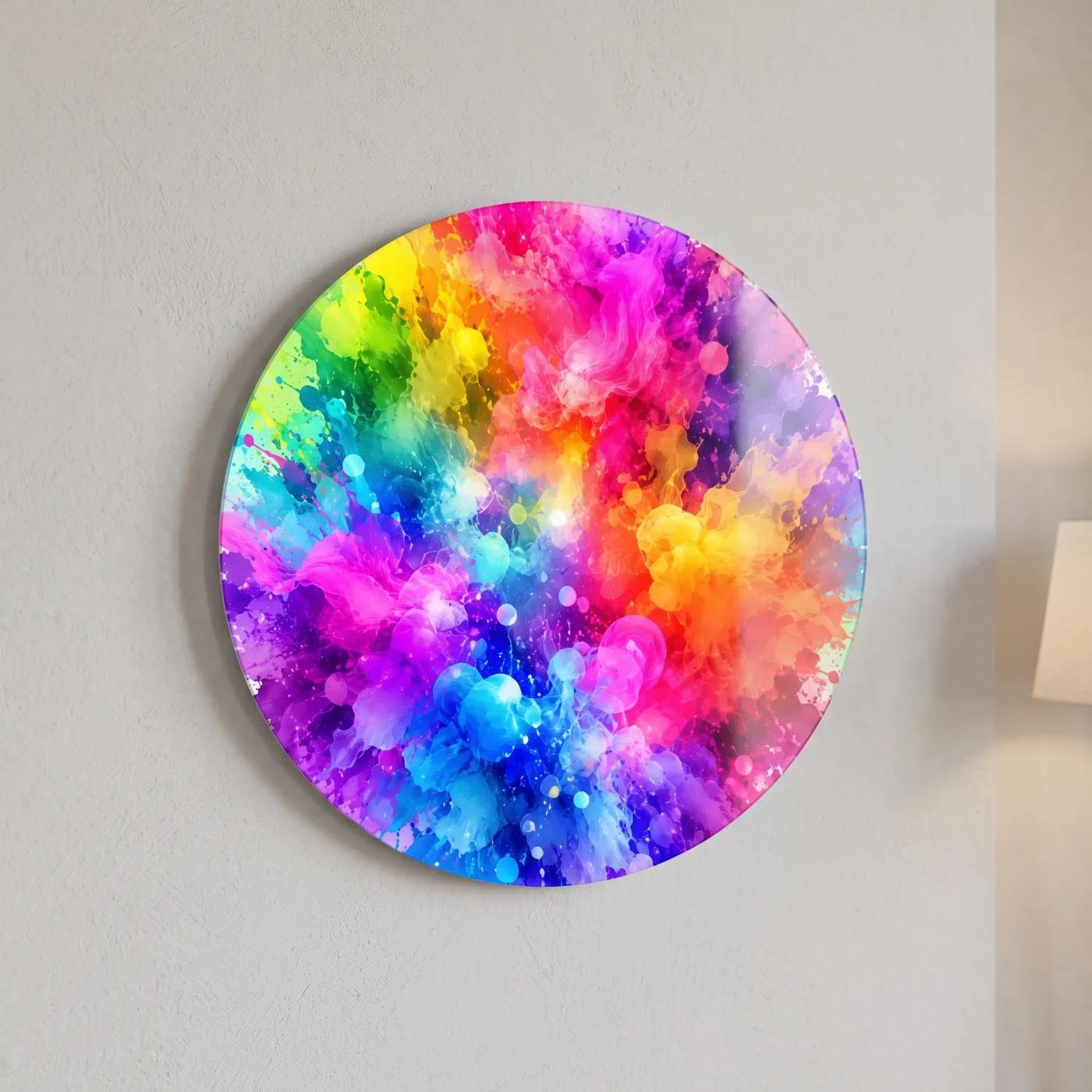 Colorful Abstract Wall Art Rainbow Ink Burst | Glass Wall Art