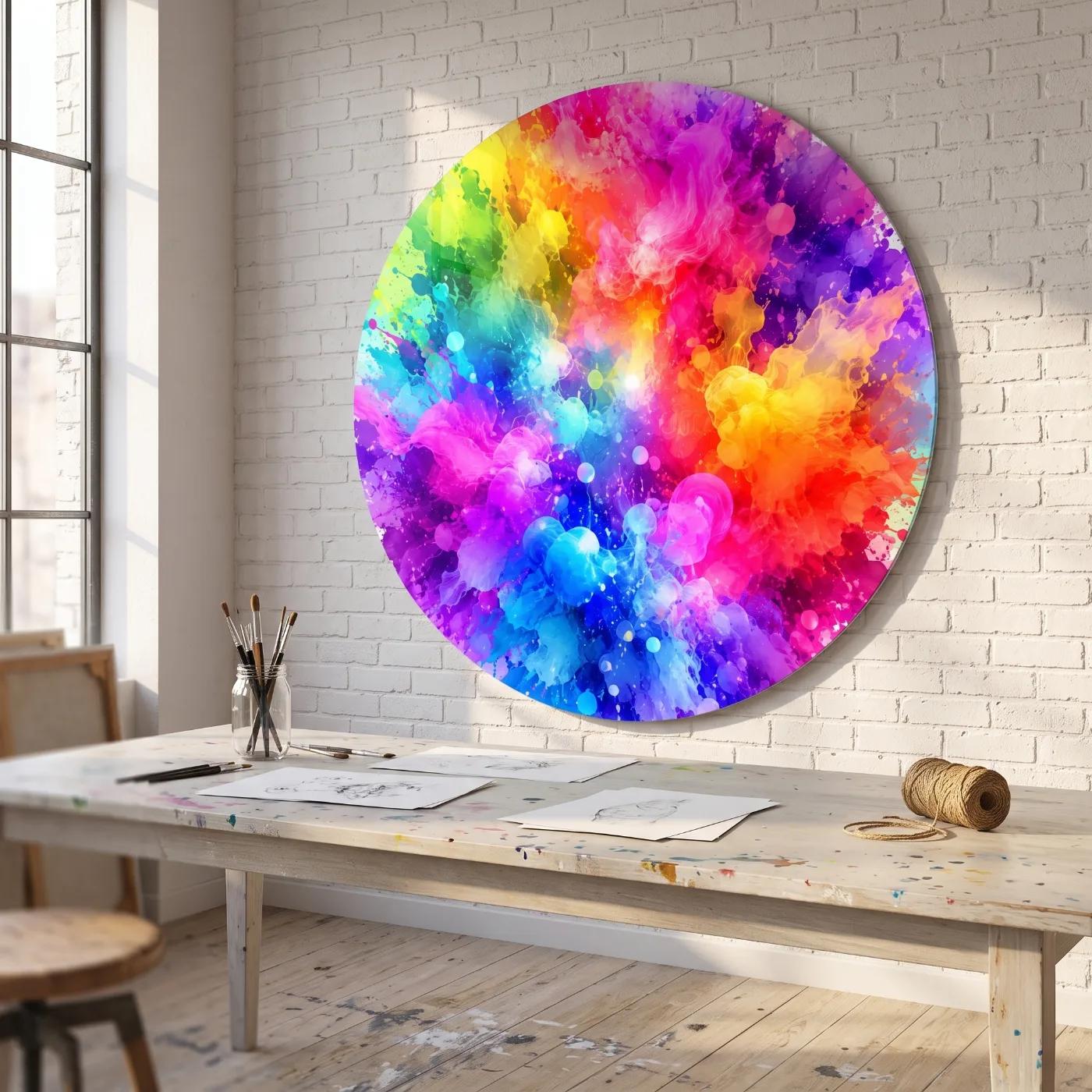 Colorful Abstract Wall Art Rainbow Ink Burst | Glass Wall Art — 2
