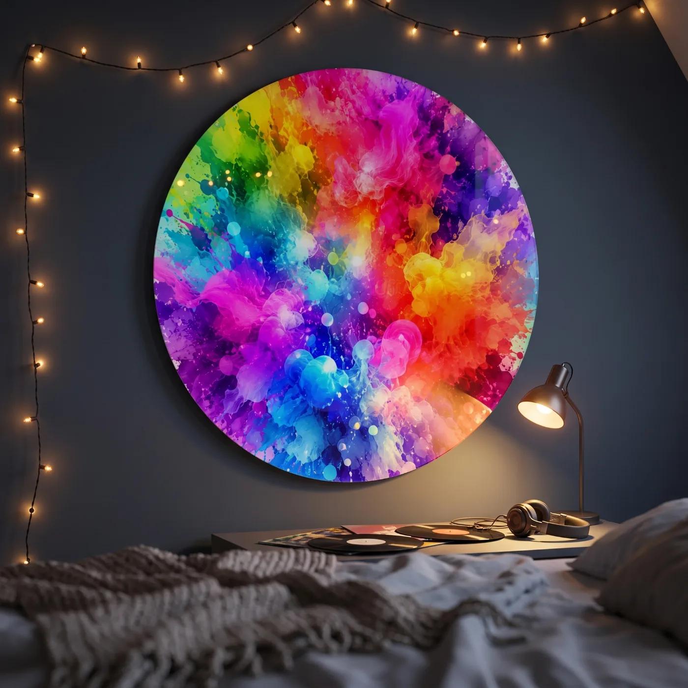 Colorful Abstract Wall Art Rainbow Ink Burst | Glass Wall Art — 3