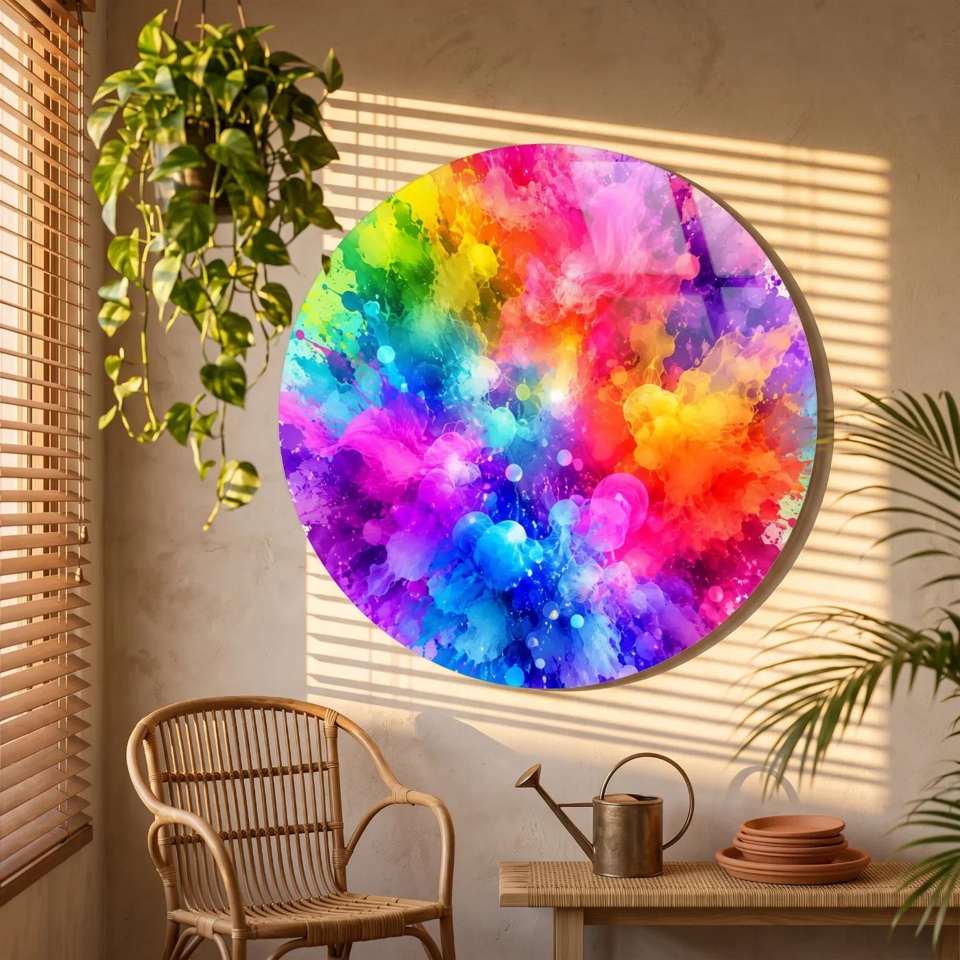 Colorful Abstract Wall Art Rainbow Ink Burst | Glass Wall Art — 5