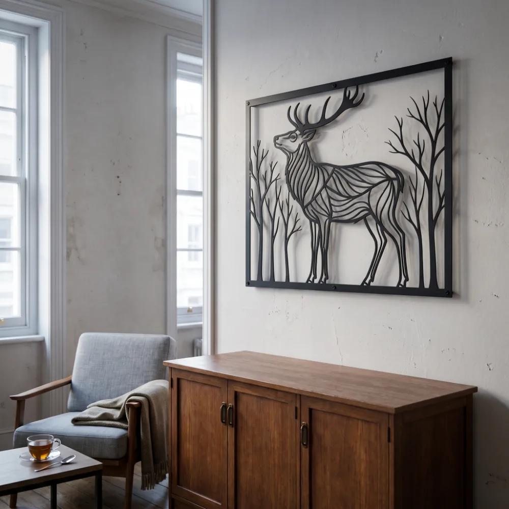 Deer Metal Wall Art Forest Silhouette – Woodland Sovereign, Living Room Decor — 8