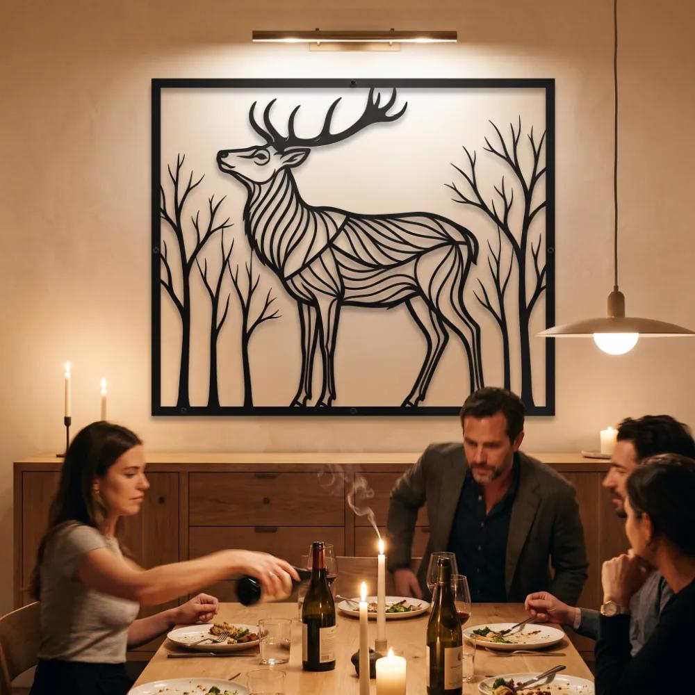 Deer Metal Wall Art Forest Silhouette – Woodland Sovereign, Living Room Decor — 9