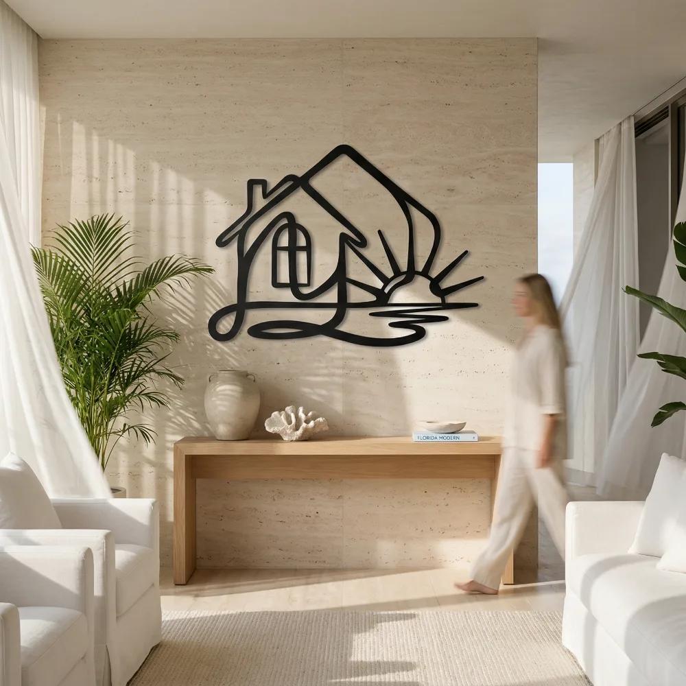 Minimalist House Sunrise Metal Wall Art – Sunlit Home, Entryway Decor — 10