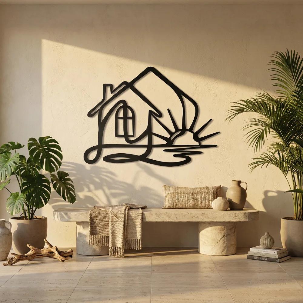 Minimalist House Sunrise Metal Wall Art – Sunlit Home, Entryway Decor — 3