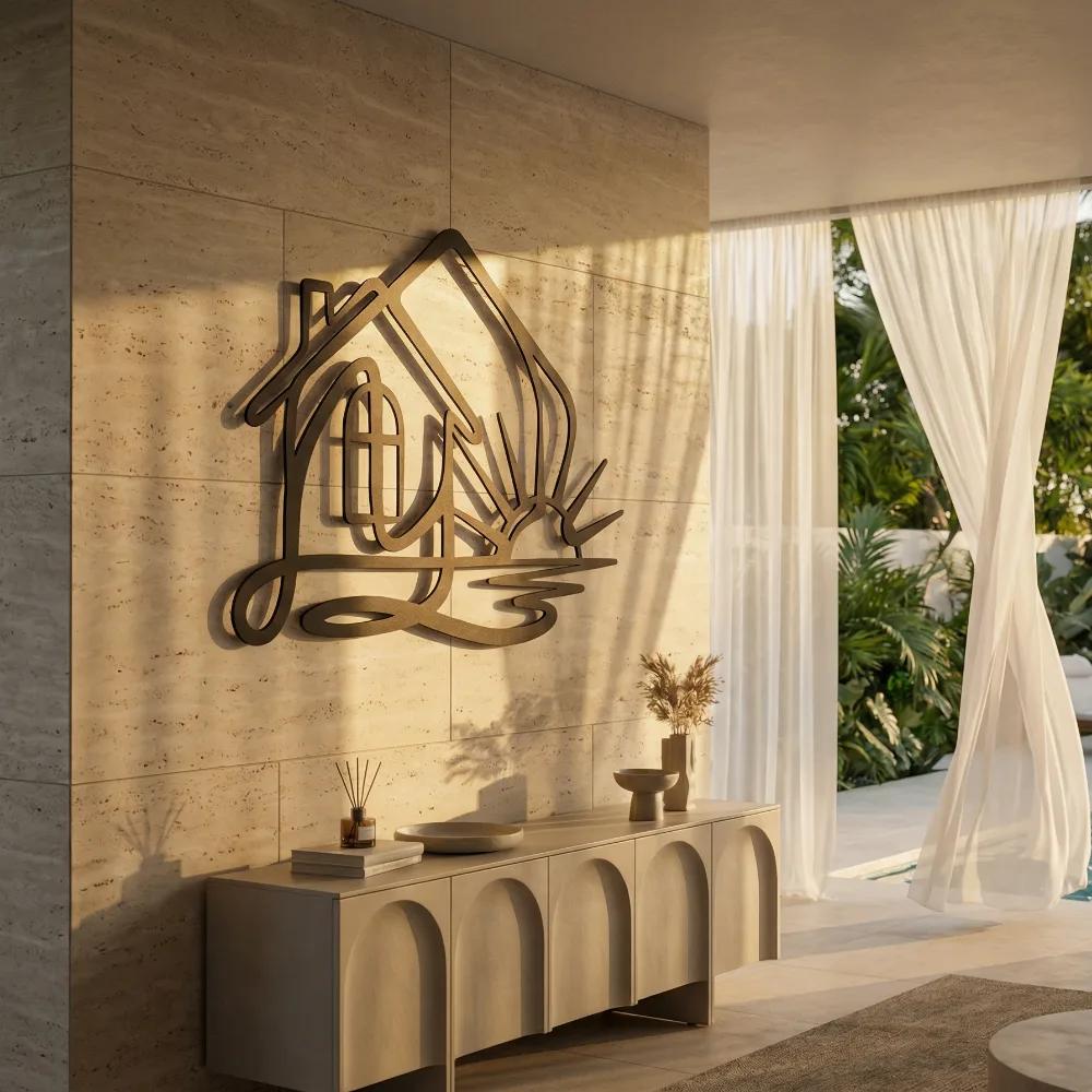 Minimalist House Sunrise Metal Wall Art – Sunlit Home, Entryway Decor — 5