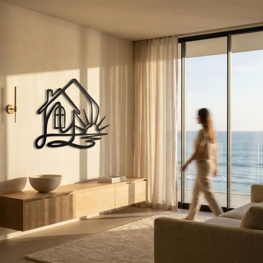 Minimalist House Sunrise Metal Wall Art – Sunlit Home, Entryway Decor — 9