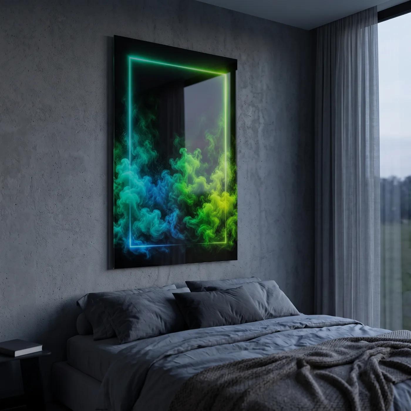 Neon Smoke Glass Wall Art Green Blue Abstract | Glass Wall Decor — 4