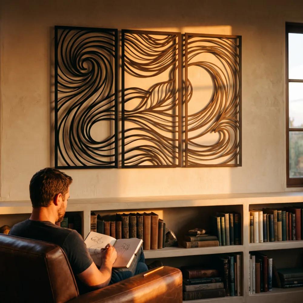 Abstract Wave Metal Wall Art – Ocean Swirls, Modern Interior Decor — 3