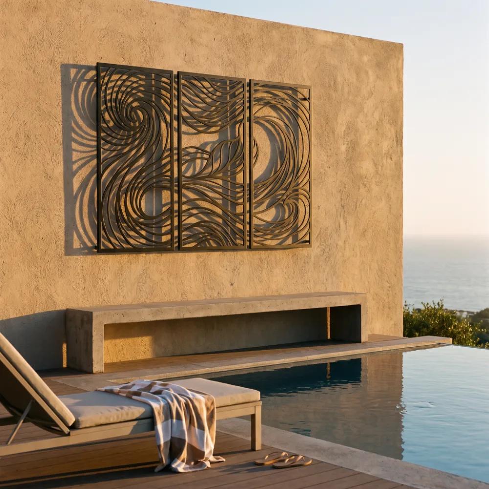 Abstract Wave Metal Wall Art – Ocean Swirls, Modern Interior Decor — 4