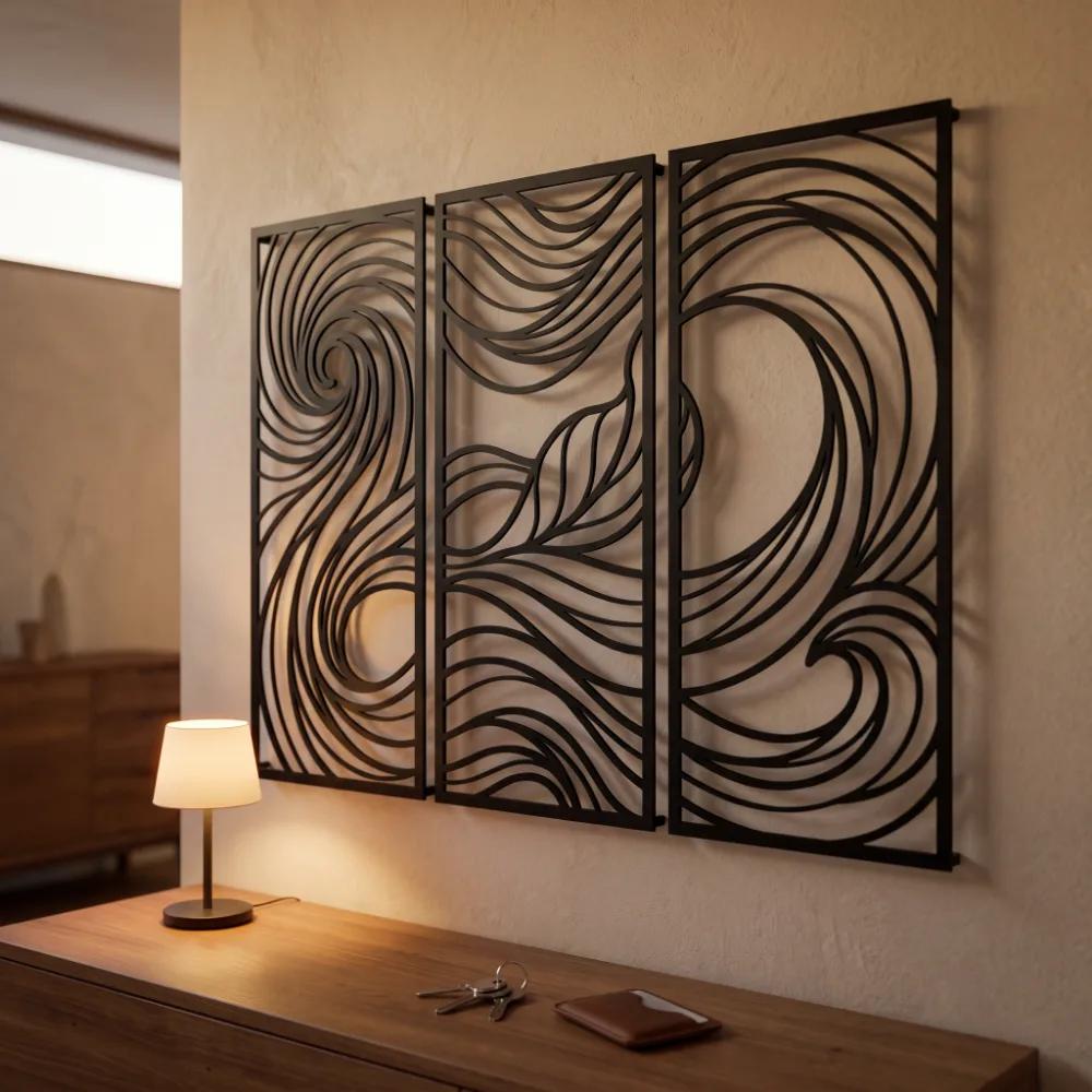 Abstract Wave Metal Wall Art – Ocean Swirls, Modern Interior Decor — 6
