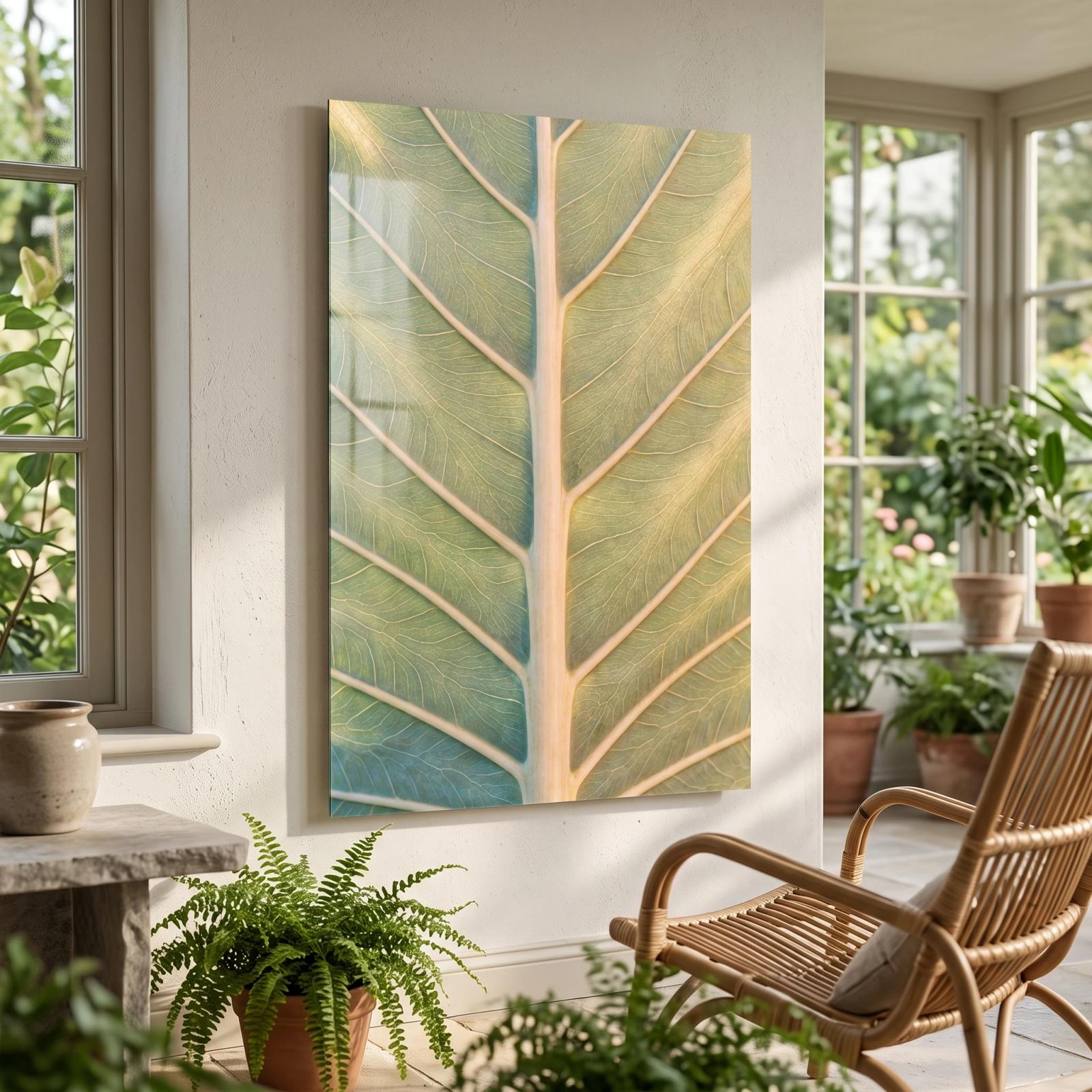 Botanical Leaf Glass Wall Art Sage Vein Detail | Tempered Glass Print — 3