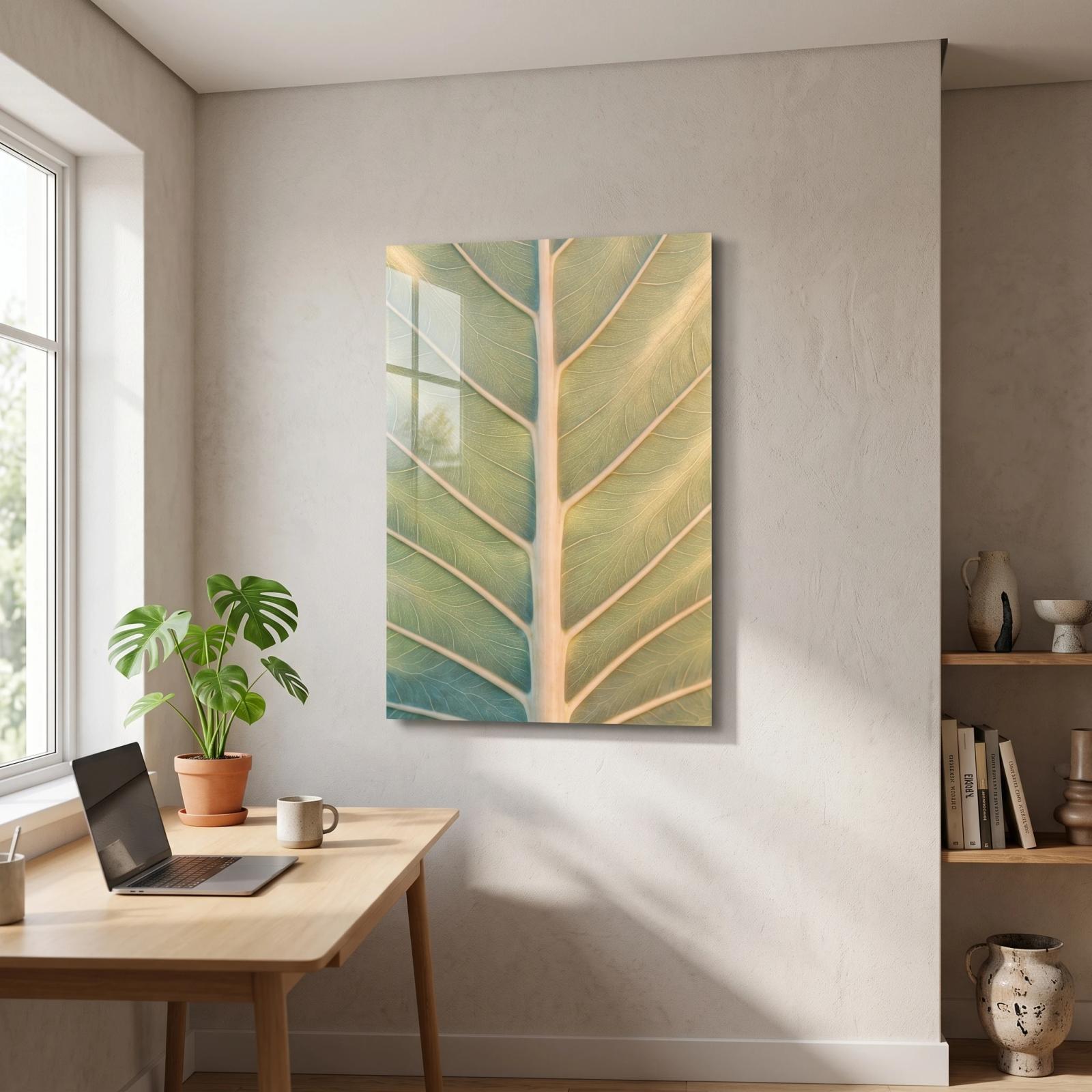 Botanical Leaf Glass Wall Art Sage Vein Detail | Tempered Glass Print — 4