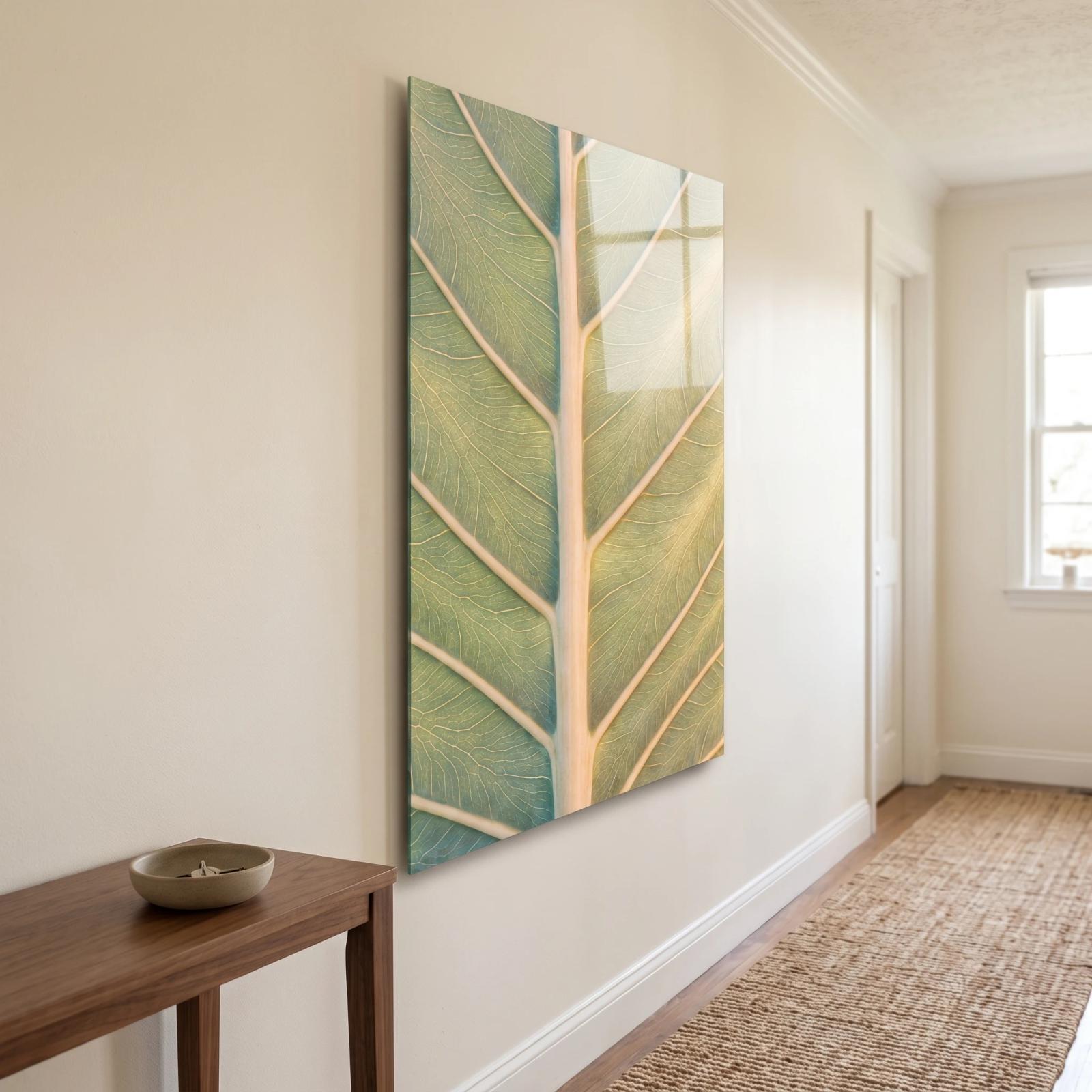 Botanical Leaf Glass Wall Art Sage Vein Detail | Tempered Glass Print — 5
