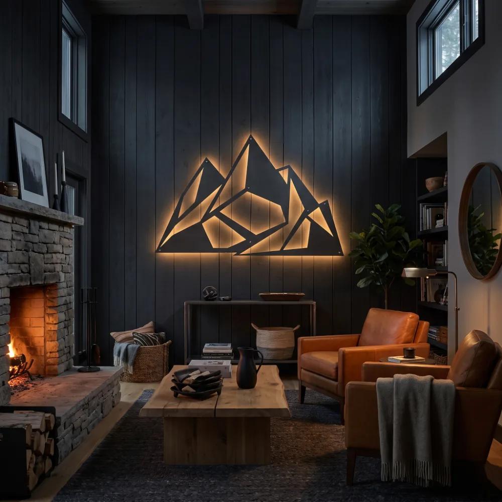 Geometric Mountain Metal Wall Art – Alpine Facet, Modern Lodge Decor