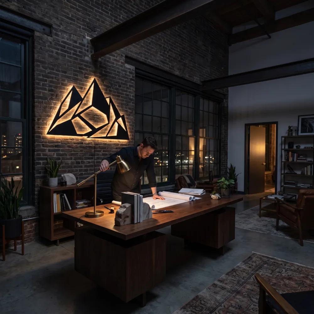 Geometric Mountain Metal Wall Art – Alpine Facet, Modern Lodge Decor — 3