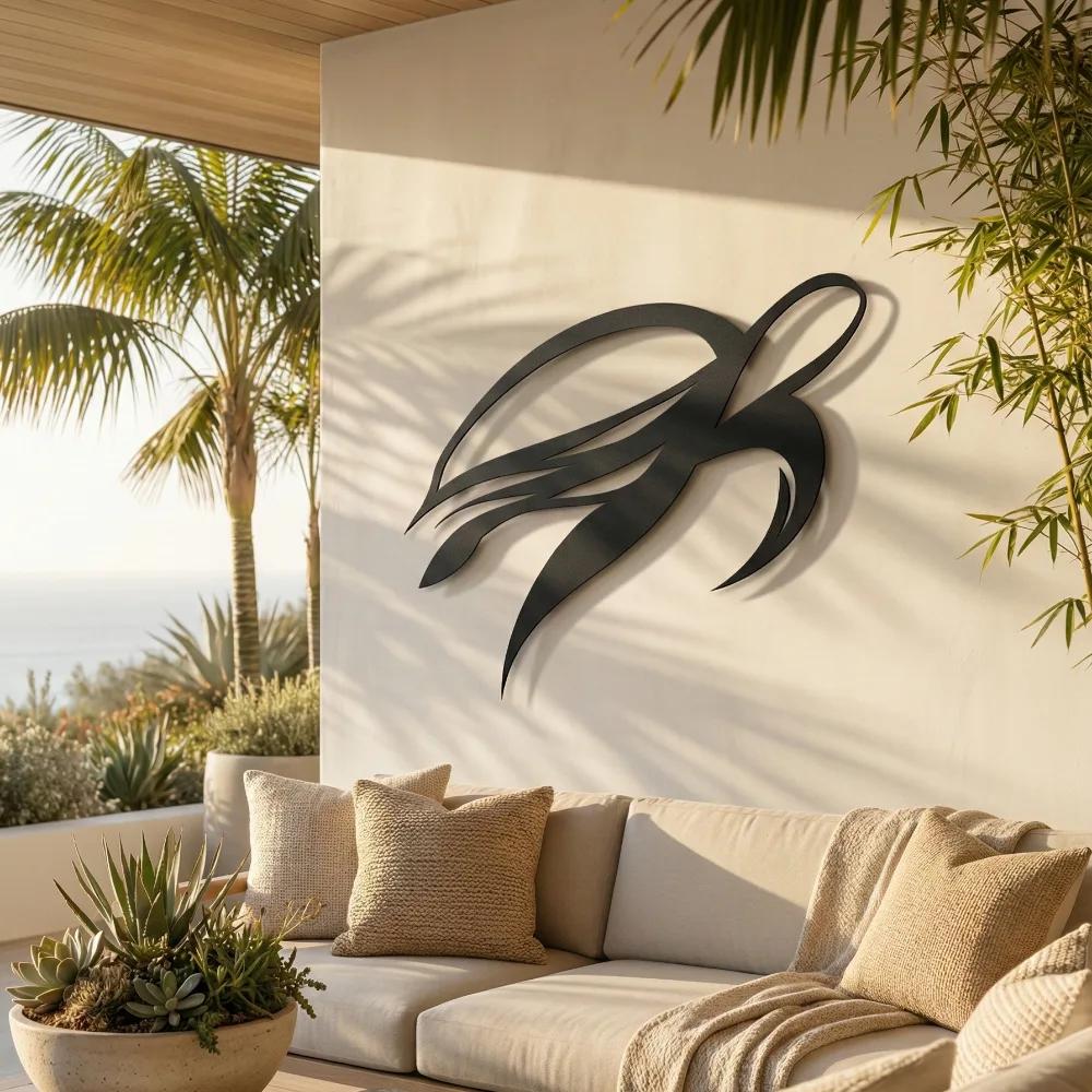 Minimalist Sea Turtle Metal Wall Art – Swimmer, Coastal Home Decor