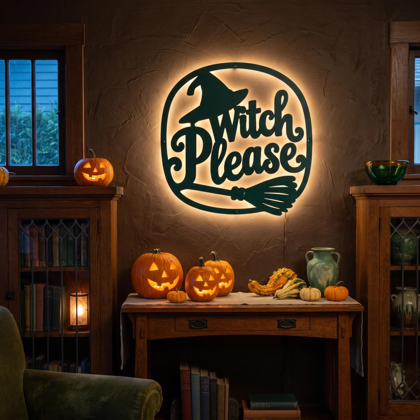 Witch Please Halloween LED Metal Wall Art – Hex Appeal, Porch & Living Room Decor