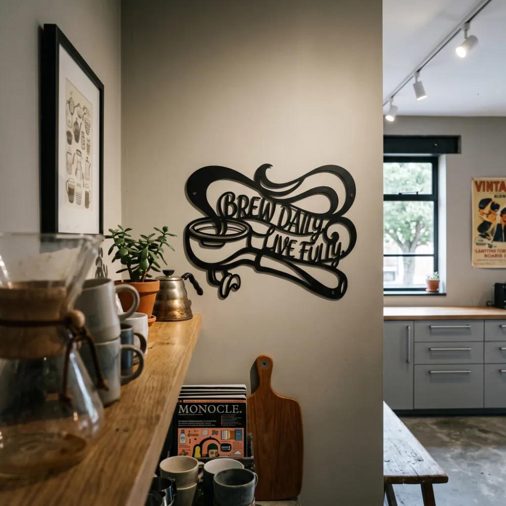 Coffee Portafilter Metal Wall Art – Brew Daily Live Fully, Kitchen Decor — 6