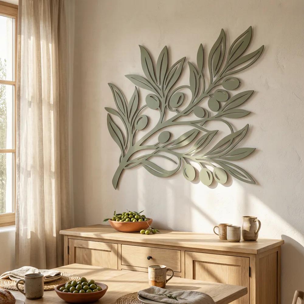 Olive Branch Metal Wall Art – Tuscan Harvest Silhouette, Kitchen Decor