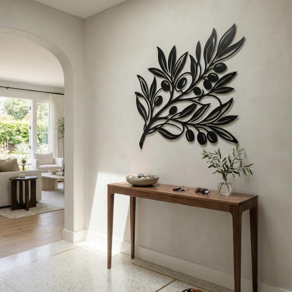 Olive Branch Metal Wall Art – Tuscan Harvest Silhouette, Kitchen Decor — 12