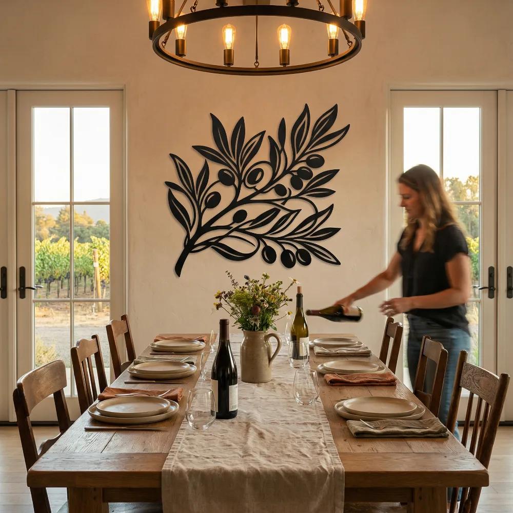 Olive Branch Metal Wall Art – Tuscan Harvest Silhouette, Kitchen Decor — 13