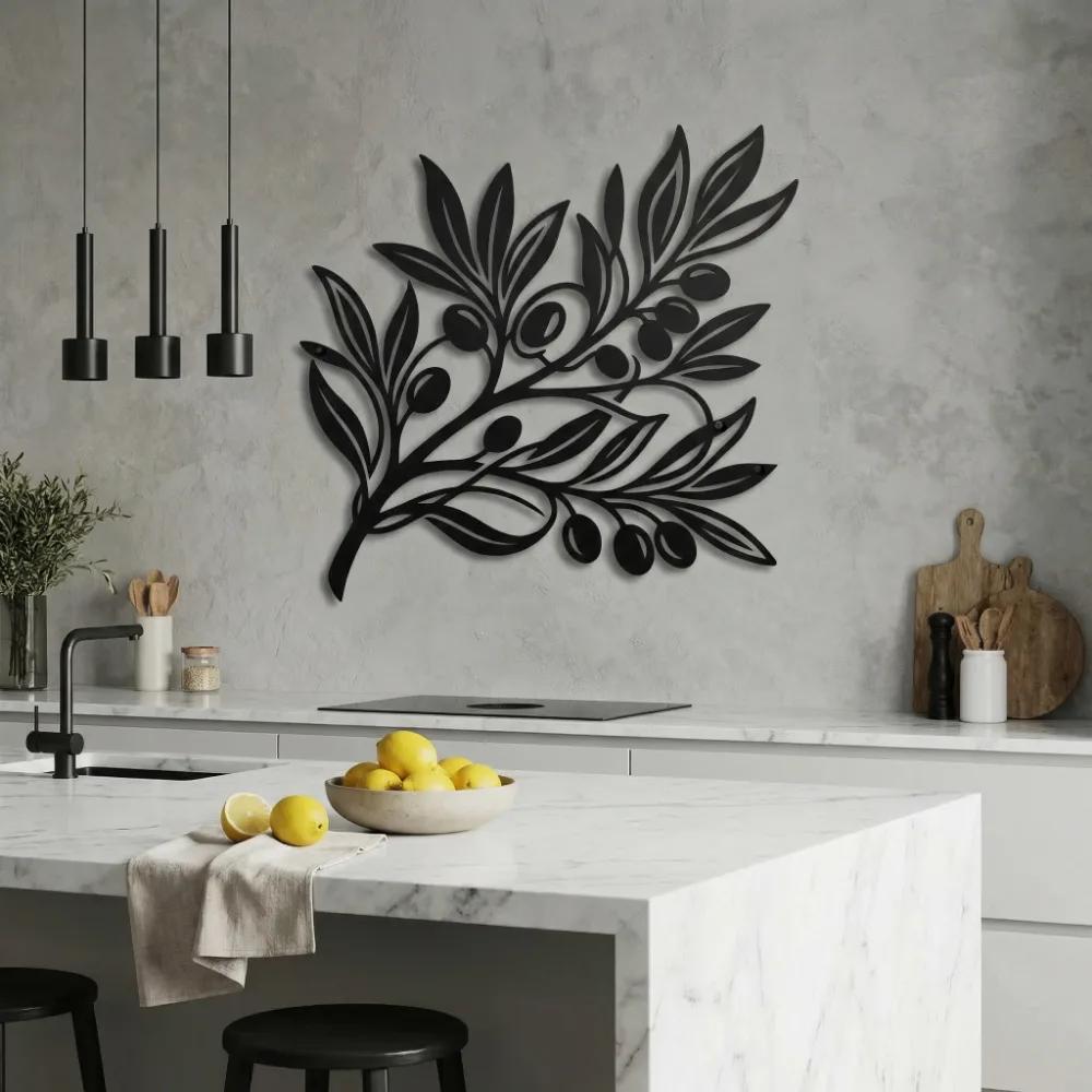 Olive Branch Metal Wall Art – Tuscan Harvest Silhouette, Kitchen Decor — 3