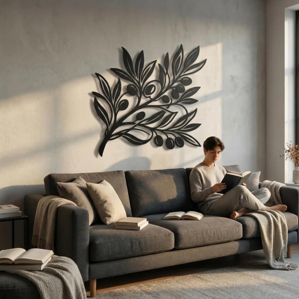 Olive Branch Metal Wall Art – Tuscan Harvest Silhouette, Kitchen Decor — 4