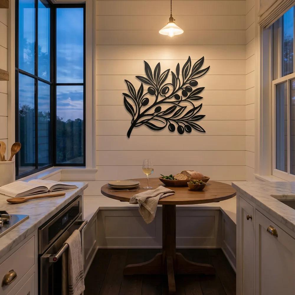 Olive Branch Metal Wall Art – Tuscan Harvest Silhouette, Kitchen Decor — 7