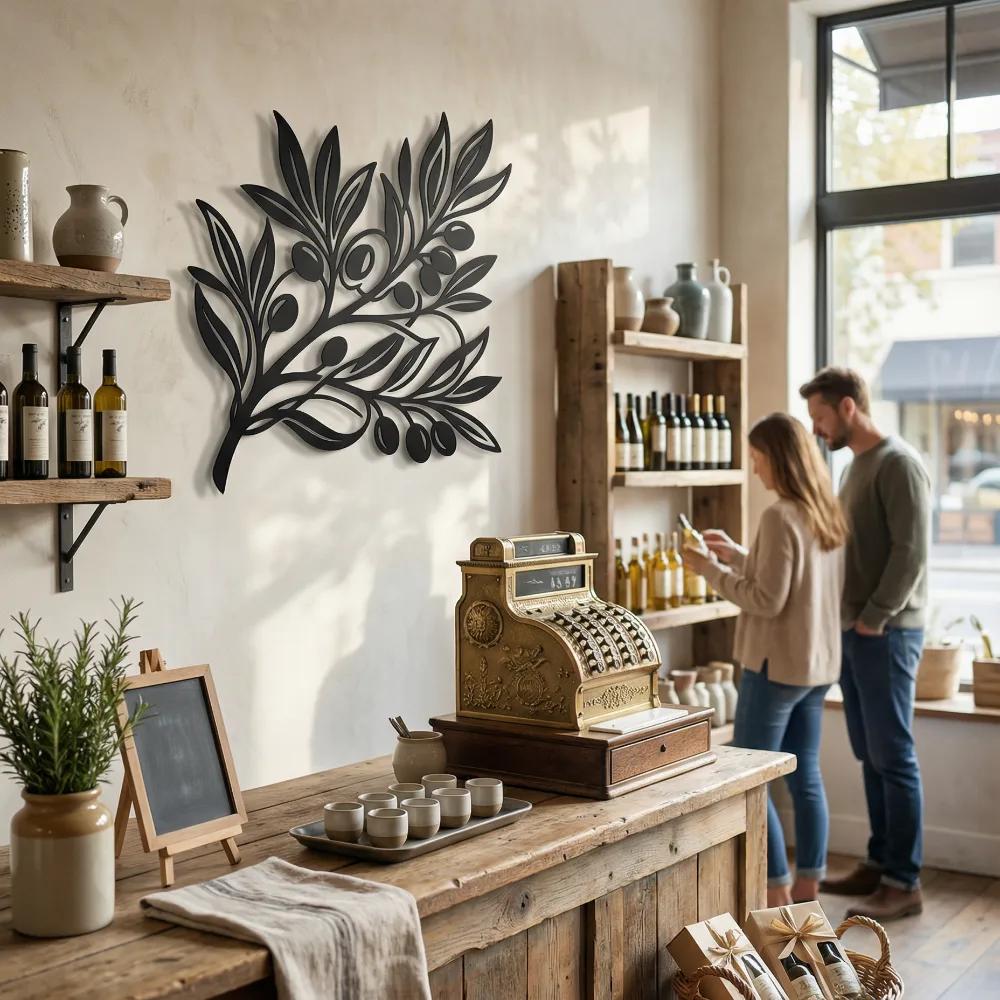 Olive Branch Metal Wall Art – Tuscan Harvest Silhouette, Kitchen Decor — 8